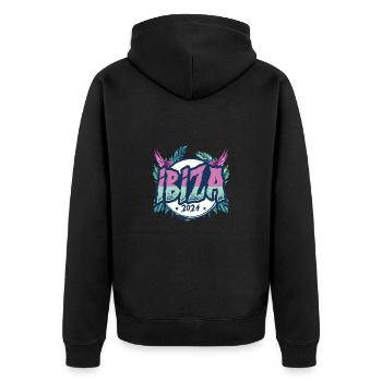 Ibiza 2024 Urlaub - Unisex Premium Bio Zip Hoodie - Schwarz - Hinten - Nico (187cm)