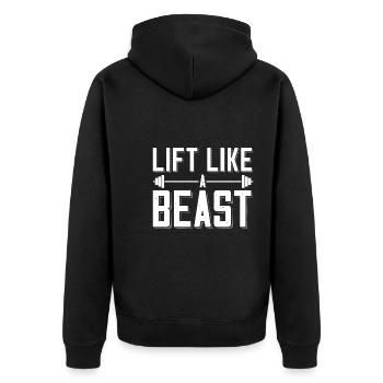 Bodybuilder Lift Like A Beast Outfit Langhantel - Unisex Premium Bio Zip Hoodie - Schwarz - Hinten - Nico (187cm)