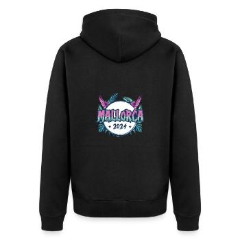 Mallorca 2024 Urlaub - Unisex Premium Bio Zip Hoodie - Schwarz - Hinten - Nico (187cm)