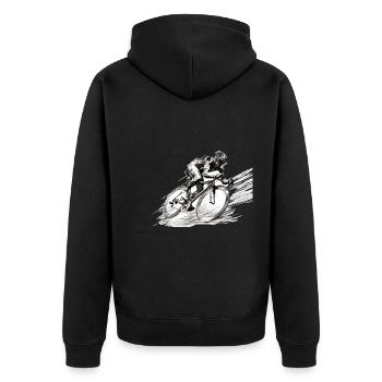 Fahrrad Outfit für Radfahrer Radsport Rennrad - Unisex Premium Bio Zip Hoodie - Schwarz - Hinten - Nico (187cm)