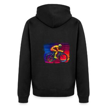 Fahrrad Outfit für Radfahrer Radsport Rennrad - Unisex Premium Bio Zip Hoodie - Schwarz - Hinten - Nico (187cm)