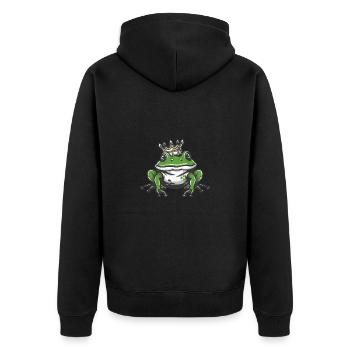 Frosch Kopf Krone - Unisex Premium Bio Zip Hoodie - Schwarz - Hinten - Nico (187cm)