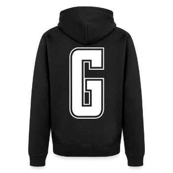 Varsity Buchstabe G College Look - Unisex Premium Bio Zip Hoodie - Schwarz - Hinten - Nico (187cm)