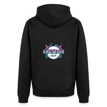 Amsterdam 2024 Urlaub - Unisex Premium Bio Zip Hoodie - Schwarz - Hinten - Nico (187cm)