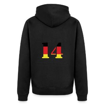 14 Zahl Trikot Deutschland - Unisex Premium Bio Zip Hoodie - Schwarz - Hinten - Nico (187cm)