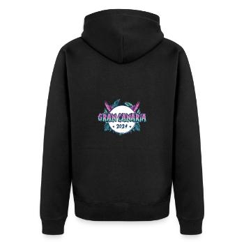 Gran Canaria 2024 Urlaub - Unisex Premium Bio Zip Hoodie - Schwarz - Hinten - Nico (187cm)