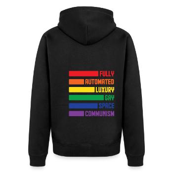 Fully Automated Luxury Gay Space Communism Lesbian - Unisex Premium Bio Zip Hoodie - Schwarz - Hinten - Nico (187cm)
