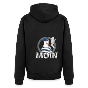 Moin Möwe T-Shirt - Unisex Premium Bio Zip Hoodie - Schwarz - Hinten - Nico (187cm)