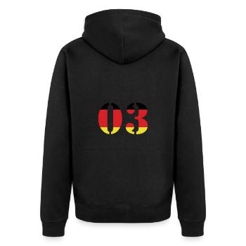 3 Zahl Trikot Deutschland - Unisex Premium Bio Zip Hoodie - Schwarz - Hinten - Nico (187cm)