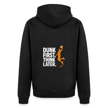 Dunk First T-Shirt Basketball Basketball Basketball - Unisex Premium Bio Zip Hoodie - Schwarz - Hinten - Nico (187cm)