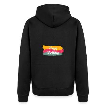 ALLES GUTE ZUM GEBURTSTAG. ALLES GUTE ZUM GEBURTSTAG. JAHRESTAG. - Unisex Premium Bio Zip Hoodie - Schwarz - Hinten - Nico (187cm)