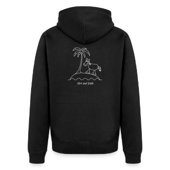 färt auf insel, färt mit Rädern, Palme, Pferd - Unisex Premium Bio Zip Hoodie - Schwarz - Hinten - Nico (187cm)