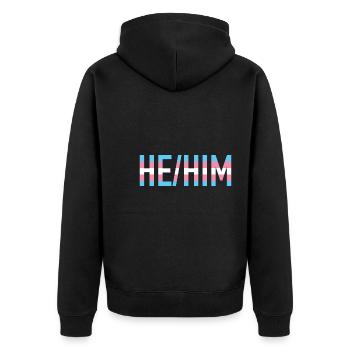 He Him Pronomen Transgender LGBTQ Transsexuell - Unisex Premium Bio Zip Hoodie - Schwarz - Hinten - Nico (187cm)