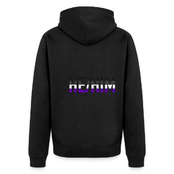 He Him Pronomen Ace Pride LGBTQ Geschenk Asexuell - Unisex Premium Bio Zip Hoodie - Schwarz - Hinten - Nico (187cm)