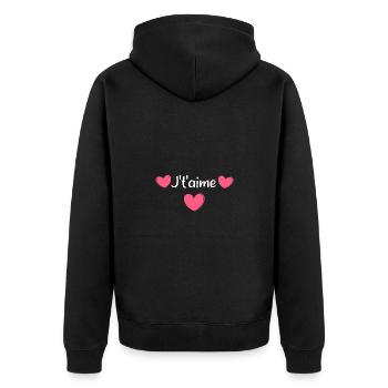 Ich liebe dich Valentinstag - Unisex Premium Bio Zip Hoodie - Schwarz - Hinten - Nico (187cm)