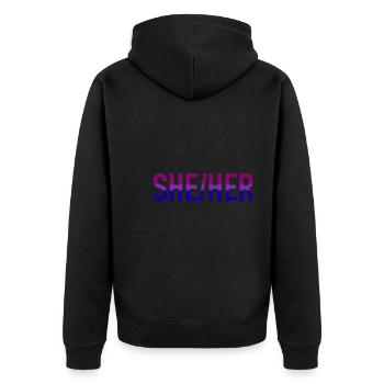 She Her Pronomen Bi Pride Geschenk LGBT Bisexuell - Unisex Premium Bio Zip Hoodie - Schwarz - Hinten - Nico (187cm)