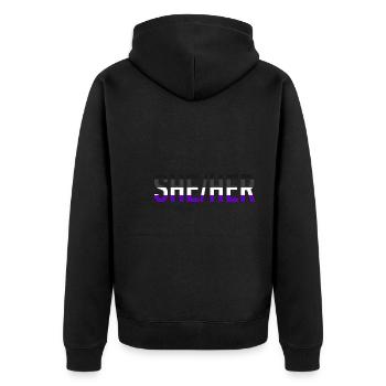 She Her Pronomen Ace Pride Geschenk LGBT Asexuell - Unisex Premium Bio Zip Hoodie - Schwarz - Hinten - Nico (187cm)