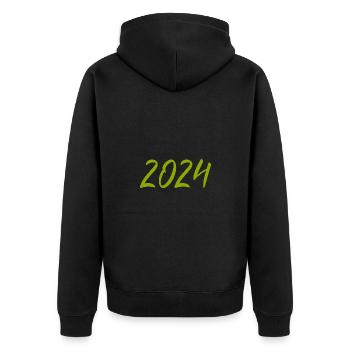 2024 Silvester Neujahr grün - Unisex Premium Bio Zip Hoodie - Schwarz - Hinten - Nico (187cm)