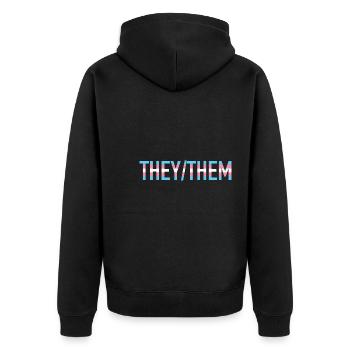 They Them Pronomen Transgender LGBT Transsexuell - Unisex Premium Bio Zip Hoodie - Schwarz - Hinten - Nico (187cm)