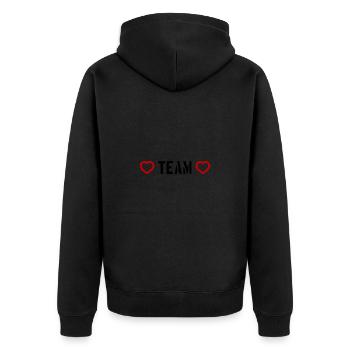 Team Herz Symbol - Unisex Premium Bio Zip Hoodie - Schwarz - Hinten - Nico (187cm)