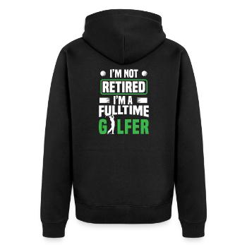 Ruhestand Ich bin nicht im Ruhestand Ich bin ein Vollzeitgolfer - Unisex Premium Bio Zip Hoodie - Schwarz - Hinten - Nico (187cm)
