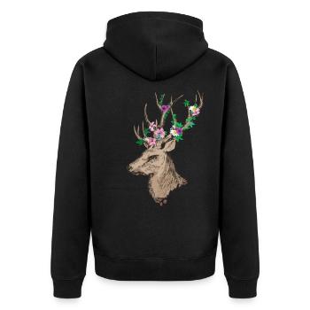 Deer with flowers - Unisex Premium Organic Zip Hoodie - black - Back - Nico (187cm)