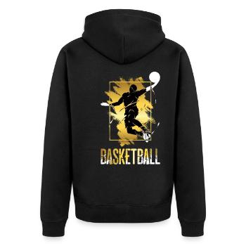 Basketball Basketball Player Dunking Gold Splash - Unisex Premium Organic Zip Hoodie - black - Back - Nico (187cm)