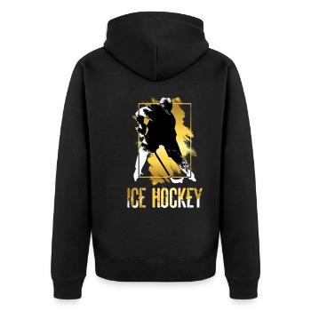 Eishockey Eishockeyspieler Spieler Gold Splash - Unisex Premium Bio Zip Hoodie - Schwarz - Hinten - Nico (187cm)
