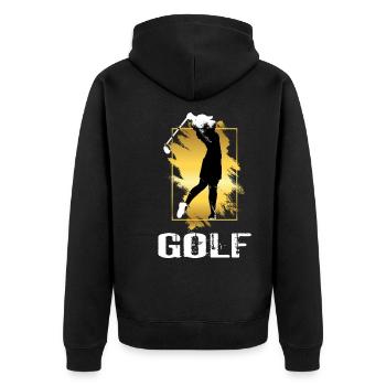 Golf Golfen Golferin Spielerin Sport Hobby Gold - Unisex Premium Bio Zip Hoodie - Schwarz - Hinten - Nico (187cm)