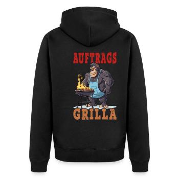 Grillen Grilla Griller Gorilla BBQ Spruch Lustig - Unisex Premium Bio Zip Hoodie - Schwarz - Hinten - Nico (187cm)