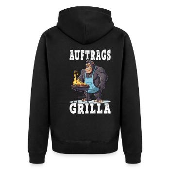 Grillen Grilla Griller Gorilla BBQ Spruch Lustig - Unisex Premium Bio Zip Hoodie - Schwarz - Hinten - Nico (187cm)