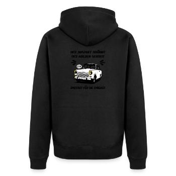  Trabi Trabbi 601 Kult DDr - Unisex Premium Bio Zip Hoodie - Schwarz - Hinten - Nico (187cm)