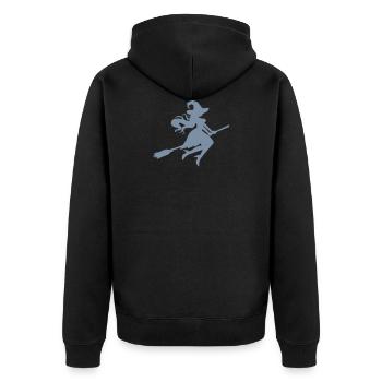 Halloween_Hexe auf Zauberstab Hexenjagd - Unisex Premium Bio Zip Hoodie - Schwarz - Hinten - Nico (187cm)