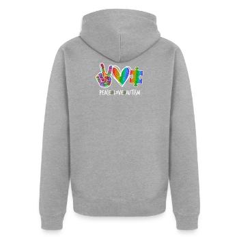 Friedensliebe Autismus - Unisex Premium Bio Zip Hoodie - Grau meliert - Hinten - Nico (187cm)