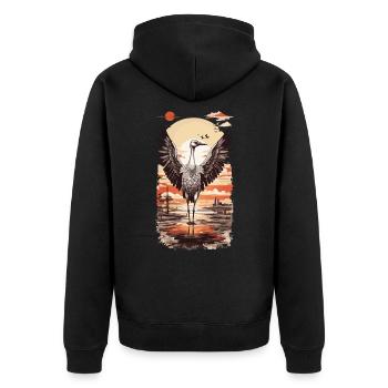 Japanischer Storch Ukiyo-E Vogelkunst Kranich - Unisex Premium Bio Zip Hoodie - Schwarz - Hinten - Nico (187cm)