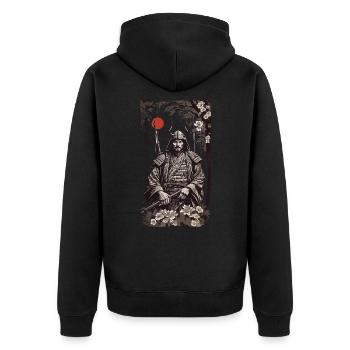 Retro Samurai Klassischer Shogun Kunststil - Unisex Premium Bio Zip Hoodie - Schwarz - Hinten - Nico (187cm)