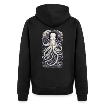 Vintage Kraken Fischer und Angler Retro Design - Unisex Premium Bio Zip Hoodie - Schwarz - Hinten - Nico (187cm)