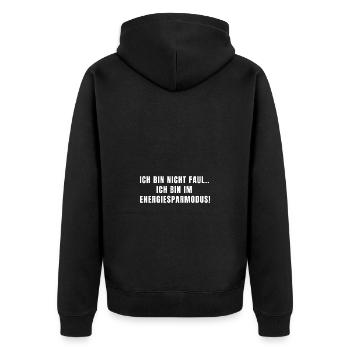 Ich bin nicht faul, lustige, coole, freche Sprüche - Unisex Premium Bio Zip Hoodie - Schwarz - Hinten - Nico (187cm)