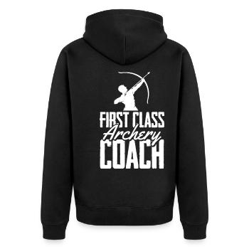 Bogenschütze Bogensport Pfeil Bogen Bogenschießen - Unisex Premium Bio Zip Hoodie - Schwarz - Hinten - Nico (187cm)