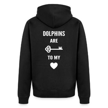 Delfine sind der Schlüssel zu meinem Herzen - Unisex Premium Bio Zip Hoodie - Schwarz - Hinten - Nico (187cm)