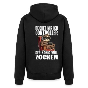 Gaming Gamer Sloth - Unisex Premium Bio Zip Hoodie - Schwarz - Hinten - Nico (187cm)
