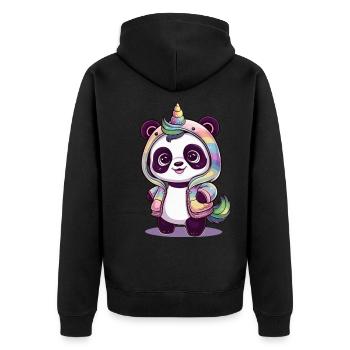 Niedlicher Einhorn Panda - Unisex Premium Bio Zip Hoodie - Schwarz - Hinten - Nico (187cm)