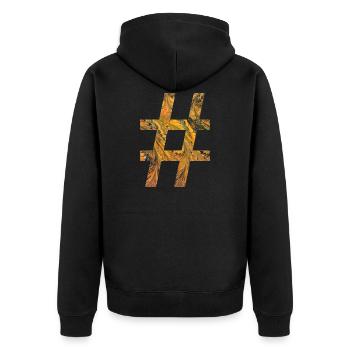 hashtag symbol e 116 - Unisex Premium Bio Zip Hoodie - Schwarz - Hinten - Nico (187cm)