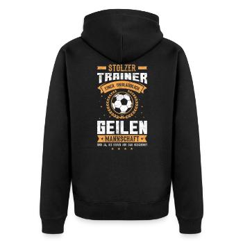 Stolzer Trainer Fußball Sport Spruch - Unisex Premium Bio Zip Hoodie - Schwarz - Hinten - Nico (187cm)