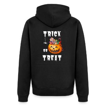Halloween Trick oder Treat - Unisex Premium Bio Zip Hoodie - Schwarz - Hinten - Nico (187cm)