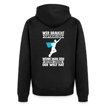 Bester Cousin der Welt - Unisex Premium Bio Zip Hoodie - Schwarz - Hinten - Nico (187cm)
