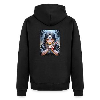 Butterfly Warrior: Blood & Beauty - Unisex Premium Bio Zip Hoodie - Schwarz - Hinten - Nico (187cm)