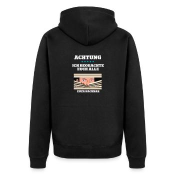 Achtung Wachsamer Nachbar Spion Nachbarn Aufpasser - Unisex Premium Bio Zip Hoodie - Schwarz - Hinten - Nico (187cm)