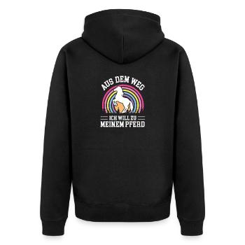 Aus Dem Weg Ich Will Zu Meinem Pferd Reiter Pferde - Unisex Premium Bio Zip Hoodie - Schwarz - Hinten - Nico (187cm)