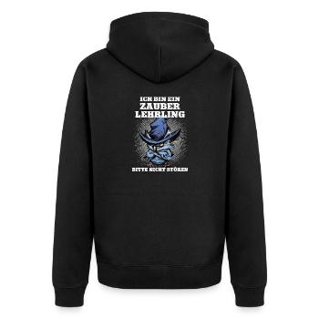Zauberlehrling Zaubern Halloween Eule Zauberer - Unisex Premium Bio Zip Hoodie - Schwarz - Hinten - Nico (187cm)